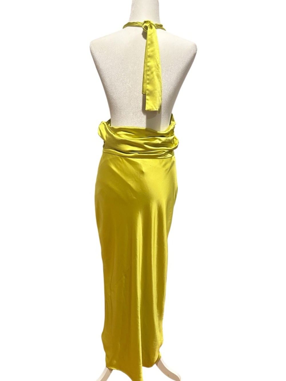 SIMON MILLER Satin Halter Chartreuse Prom Wedding Guest Long Slip Dress 10 - Picture 5 of 12